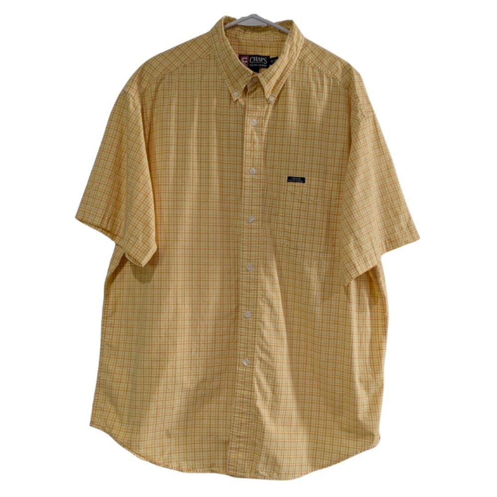 Chaps Ralph Lauren Men's Plaid Button Down Shirt Yellow XL, Cotton, Short Sleeve